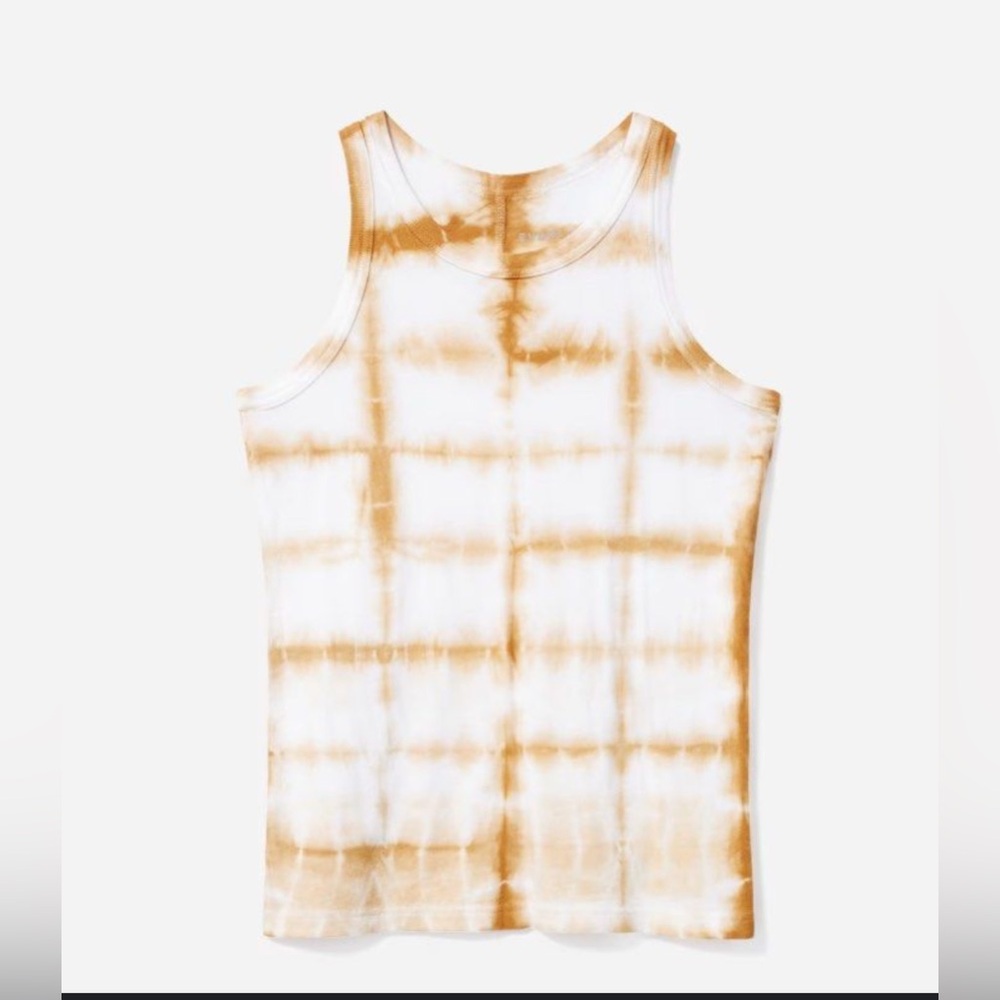 NWT Everlane Golden Brown Grid Tie Dye Organic Cotton Cutaway Tank XXS